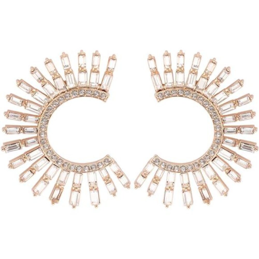 14K Gold Plated Open-Hoop Semicircle Rhinestone Earrings